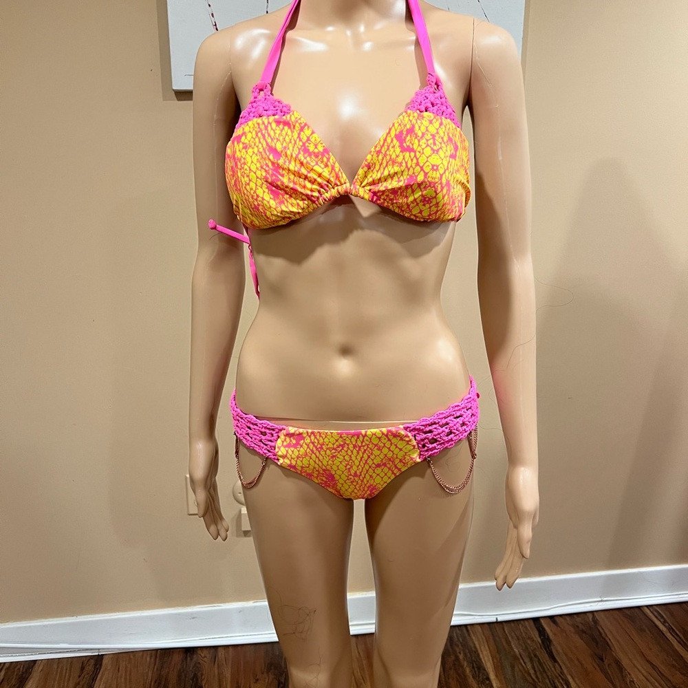 Neon Pink and Yellow Crochet Bikini
